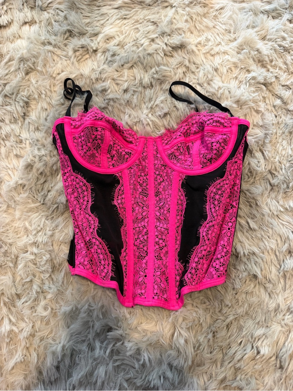 Urban Outfitters Hot Pink and Black Lace Bustier Bandeau